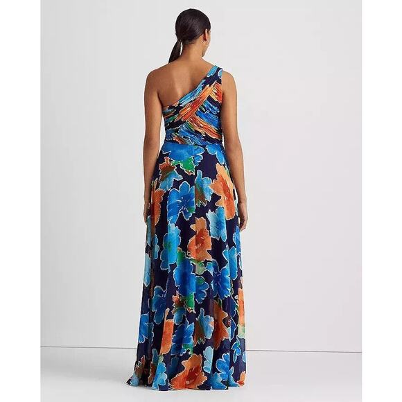 Ralph Lauren Floral Georgette One Shoulder Gown Dress size 16, Blue | NEW $265 - Picture 3 of 5